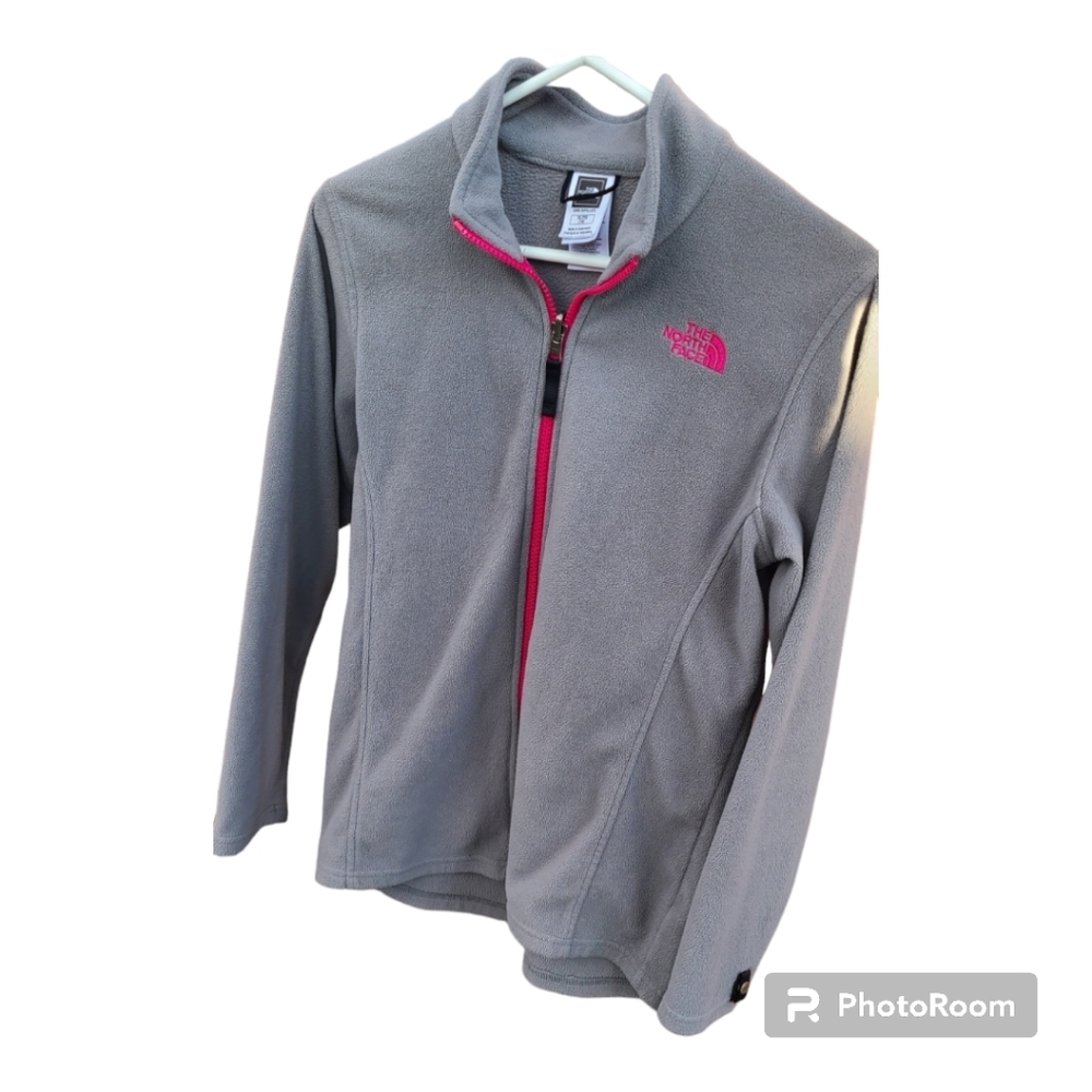 The North Face girls xl zipup fleece gray and‎ pink